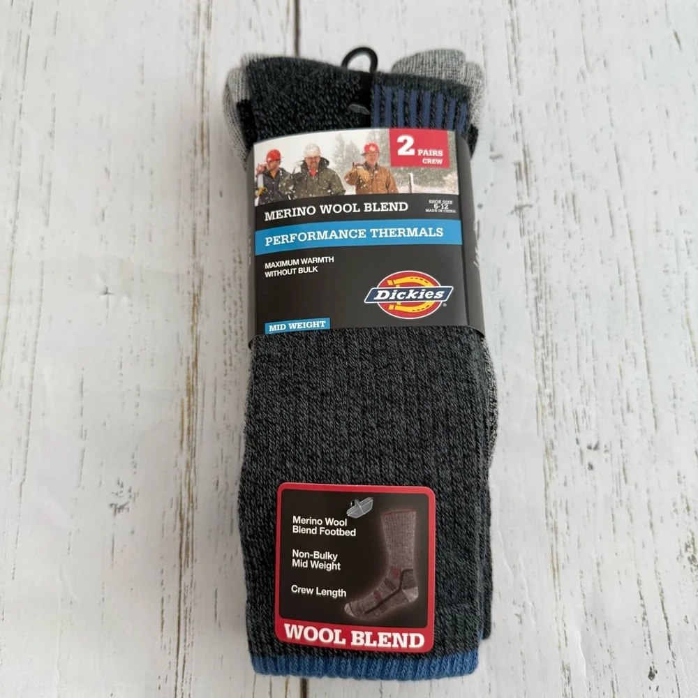 Dickies Merino Wool Blend Crew Socks Mens Shoe Size 6-12 Work Comfort New - Picture 1 of 5